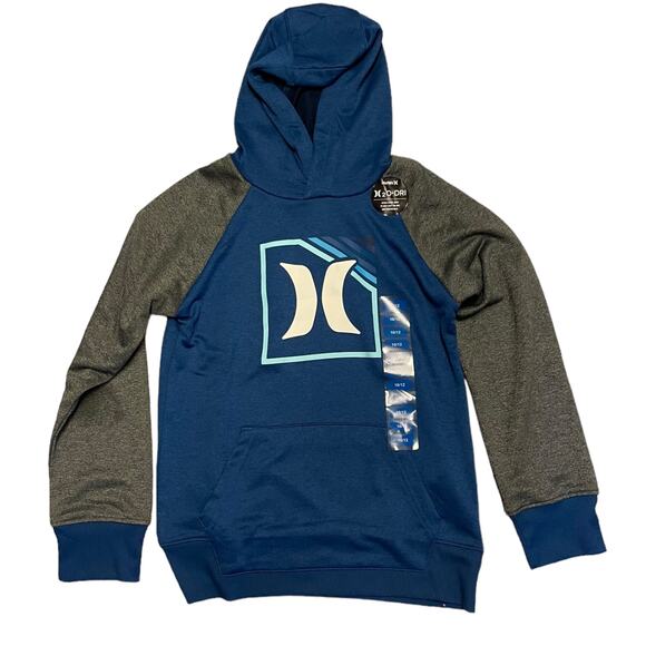 Hurley Blue and Gray H20-Dri Boys Long Sleeve Hoodie Size 10/12 - Picture 1 of 2